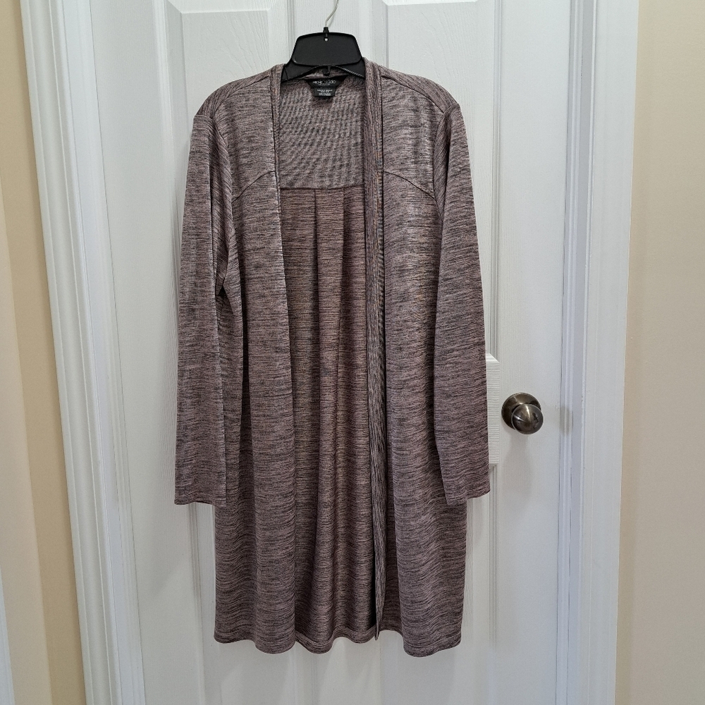 Michel Studio Long Cardigan Mauve Purple Black Heathered Mix Silky Women's 2X